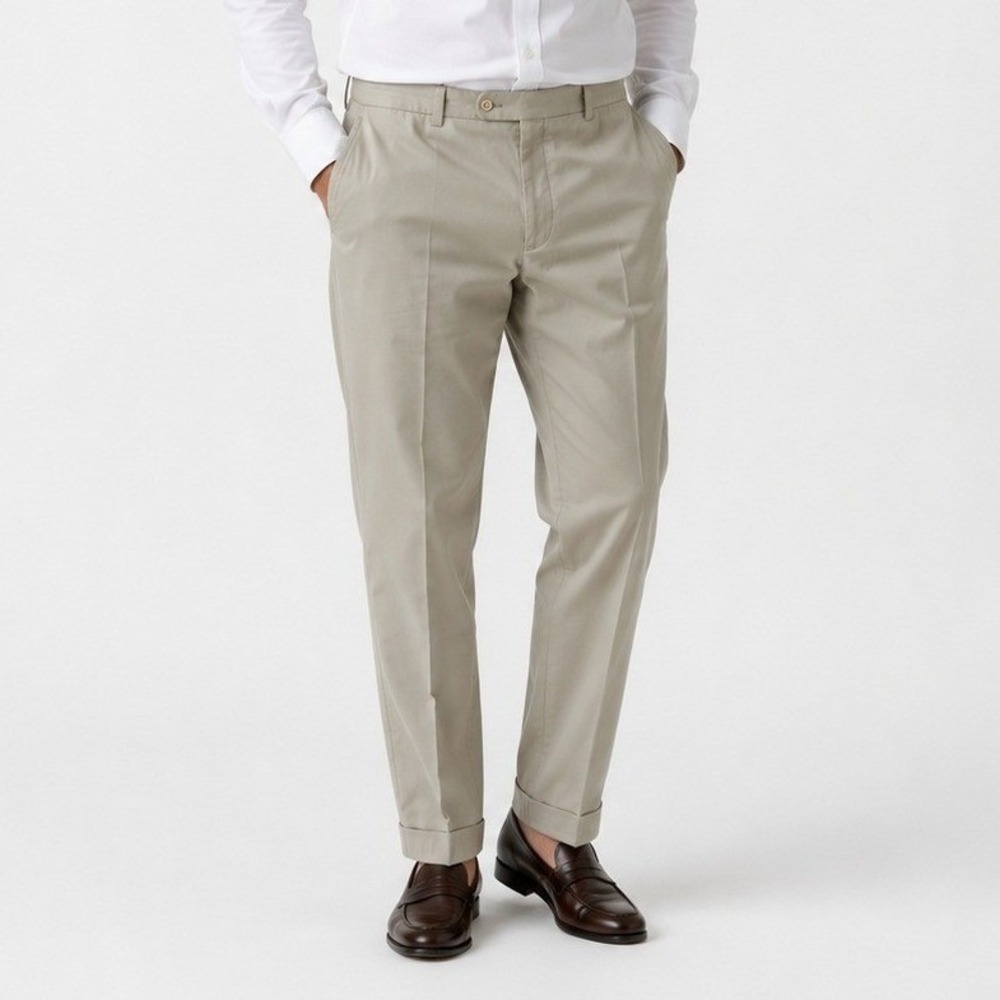Aristo Eighteen Beige Chino Work‎ Pants 42X27 Yuma Straight Cuffed Hem Khakis